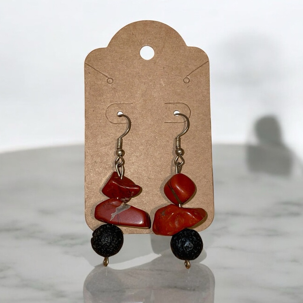 Red Jasper Lava Stone Earrings Handcrafted